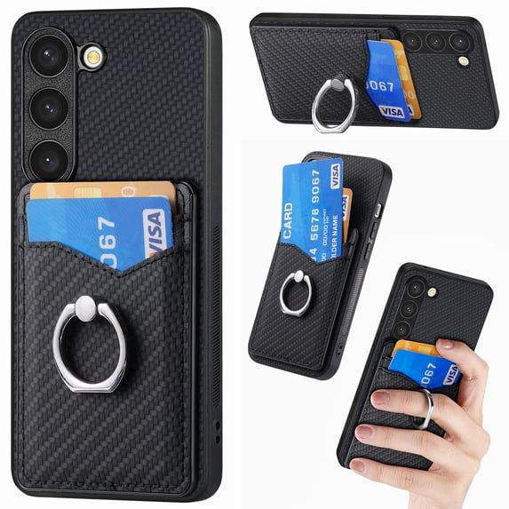 Allytech for Galaxy S21 FE 5G Case with Cards Holder, Rotating Ring Stand Slim Fit Wallet Back Cover Bumper Shockproof Phone Case for Samsung Galaxy S21 FE 5G - Black