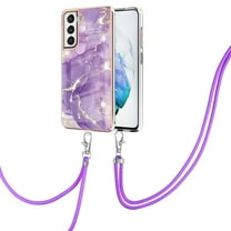 Allytech Galaxy S21 FE Case, Flexible TPU Marble Pattern Slim Fit Anti-scratch Shock-absorbing Full Protection Back Cover with Hand Strap Lanyard Case for Samsung Galaxy S21 FE, Purple