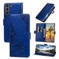 thumbnail image 1 of Allytech Galaxy S21 FE Protective Case, Embossed Flower Premium PU Leather Drop Protection Folio Flip Stand Wrist Land Magnetic Wallet Cover Case for Samsung Galaxy S21 FE 5G 6.4" Phone, Darkblue, 1 of 9