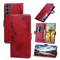 thumbnail image 1 of Allytech Galaxy S21 FE Protective Case, Embossed Flower Premium PU Leather Drop Protection Folio Flip Stand Wrist Land Magnetic Wallet Cover Case for Samsung Galaxy S21 FE 5G 6.4" Phone, Red, 1 of 9