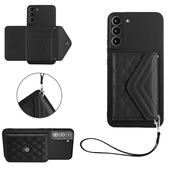 Allytech Galaxy S21 FE Wallet Case with Hand Wrist, Back Cover with Cards Slots Holder Luxury PU Leather Shockproof Anti-Scratch Bumper Phone Case for Samsung Galaxy S21 FE, Black