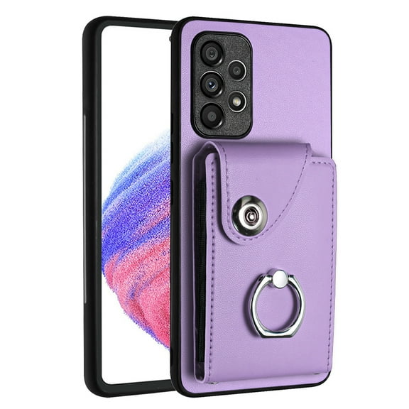 Allytech Galaxy S21 FE Wallet Case with Ring Holder Stand, Retro PU Leather Cards Slots Shockproof Kickstand Anti-Scratch Protective Phone Case for Samsung Galaxy S21 FE - Purple