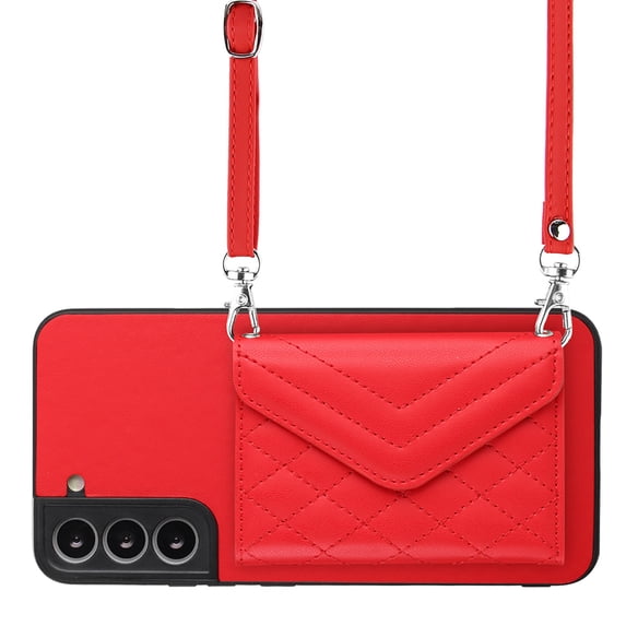 Allytech Galaxy S21 FE Wallet Case with Shoulder Strap, RFID Blocking Luxury PU Leather Shockproof Cards Slots Stand Anti-Scratch Magnetic Closure Phone Case for Samsung Galaxy S21 FE, Red