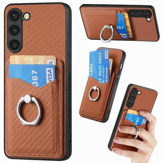 Allytech for Galaxy S21 Plus Case with Cards Holder, Rotating Ring Stand Slim Fit Wallet Back Cover Bumper Shockproof Phone Case for Samsung Galaxy S21 Plus - Brown