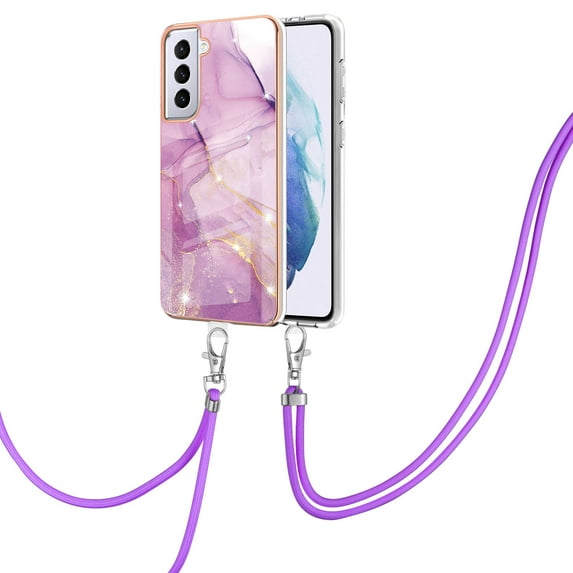 Allytech Galaxy S21 Plus Case,S21+ Case, TPU Marble Pattern Slim Fit Anti-scratch Shock-absorbing Full Protection Back Cover with Hand Strap Lanyard Case for Samsung Galaxy S21 Plus, Lightpurple