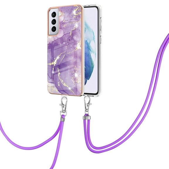 Allytech Galaxy S21 Plus Case,S21+ Case, TPU Marble Pattern Slim Fit Anti-scratch Shock-absorbing Full Protection Back Cover with Hand Strap Lanyard Case for Samsung Galaxy S21 Plus, Purple