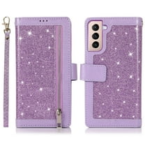 Allytech Galaxy S21 Plus Case Wallet, 9 Credit Cards Cash Holder Ziiper Wallet PU Leather Folio Flio Bling Sparkly Kickstand Shockproof Case Cover for Samsung Galaxy S21  Plus 6.7", Purple