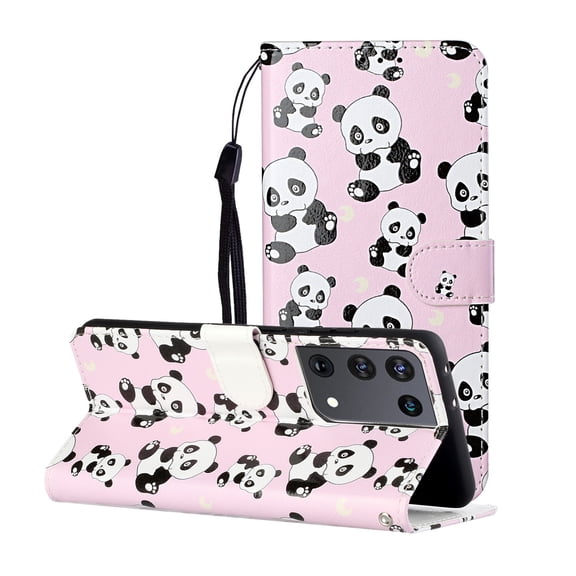 Allytech Galaxy S21 Ultra Case, Embossed Colorful Pattern Folio Flip PU Leather Stand Impact Resistant Drop Protection Shockproof Cards Slots Wallet Case Cover for Samsung Galaxy S21 Ultra, Pandas