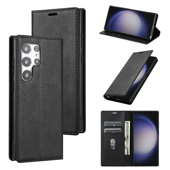 Allytech Galaxy S21 Ultra Wallet Case with Cards Holder, PU Leather RFID Blocking Shockproof Flip Cover Stand Anti-Scratch Retro Business Wallet Case for Samsung Galaxy S21 Ultra - Black