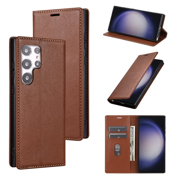 Allytech Galaxy S21 Ultra Wallet Case with Cards Holder, PU Leather RFID Blocking Shockproof Flip Cover Stand Anti-Scratch Retro Business Wallet Case for Samsung Galaxy S21 Ultra - Brown