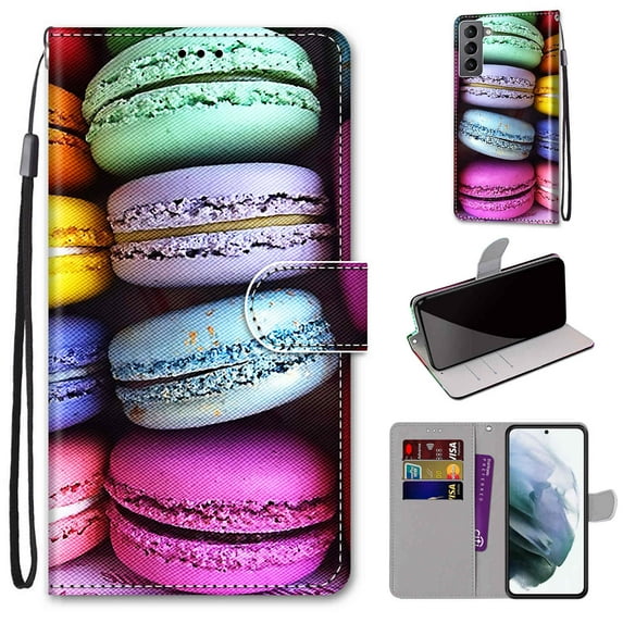 Allytech Galaxy S22 Case with Detachable Hand Strap, Slim PU Leather Flip Phone Case with Card Slots Holder Foldable Stand Magnetic Closure Cover for Samsung Galaxy S22 6.1" 2022, Macaron