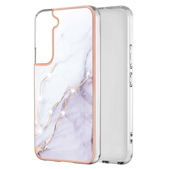 Allytech Galaxy S22 Case, Pretty Marble Design Heavy Duty Shockproof Hybrid Hard PC Soft TPU Bumper Three Layer Drop Protection Anti-Fall Cover Case for Samsung Galaxy S22 - White