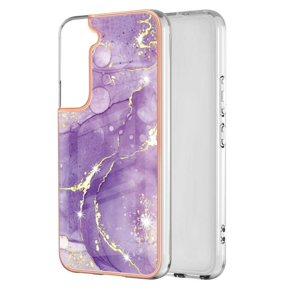 Allytech Galaxy S22 Case, Pretty Marble Design Heavy Duty Shockproof Hybrid Hard PC Soft TPU Bumper Three Layer Drop Protection Anti-Fall Cover Case for Samsung Galaxy S22 - Purple