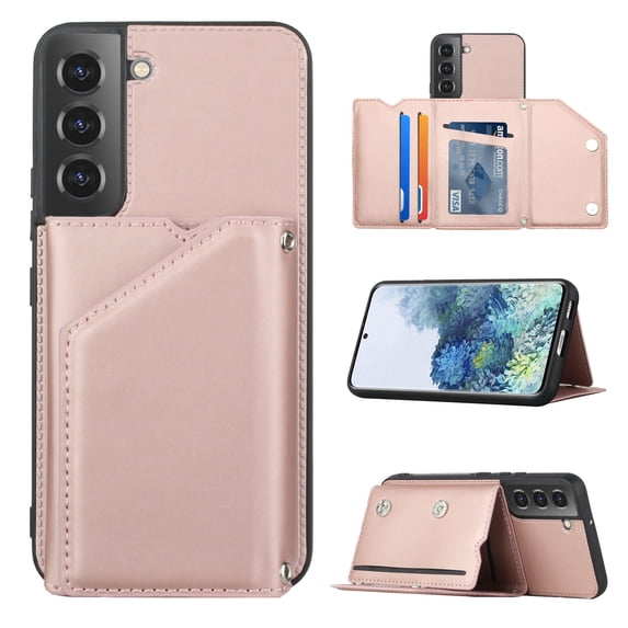 Allytech Galaxy S22 Case with Wallet, PU Lether Magnetic Clasp Cards Slots Kickstand Shockproof Protective Back Flip Case Wallet Cover for Samsung Galaxy S22 6.1" 5G - Rosegold
