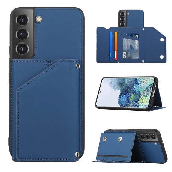 Allytech Galaxy S22 Case with Wallet, PU Lether Magnetic Clasp Cards Slots Kickstand Shockproof Protective Back Flip Case Wallet Cover for Samsung Galaxy S22 6.1" 5G - Blue