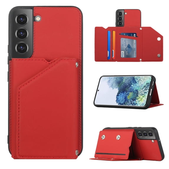 Allytech Galaxy S22 Case with Wallet, PU Lether Magnetic Clasp Cards Slots Kickstand Shockproof Protective Back Flip Case Wallet Cover for Samsung Galaxy S22 6.1" 5G - Red