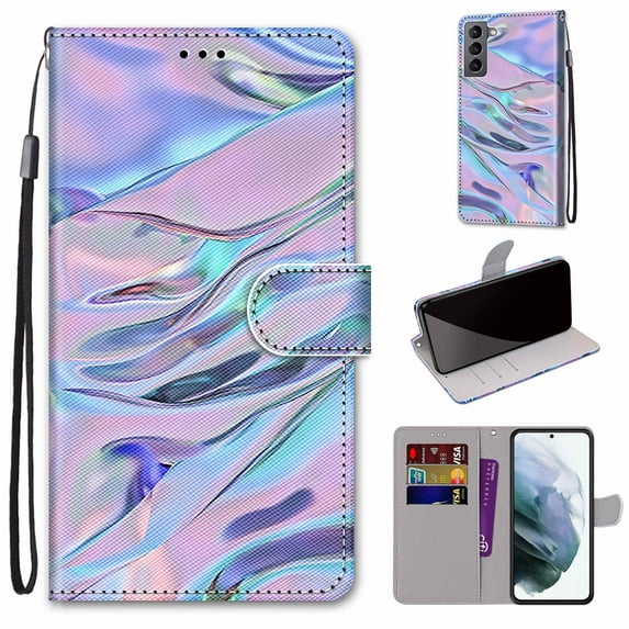 Allytech Galaxy S22 Plus Case with Detachable Hand Strap, PU Leather Flip Phone Case with Card Slots Holder Foldable Stand Magnetic Closure Cover for Samsung Galaxy S22 Plus 6.6" 2022, Water Pattern