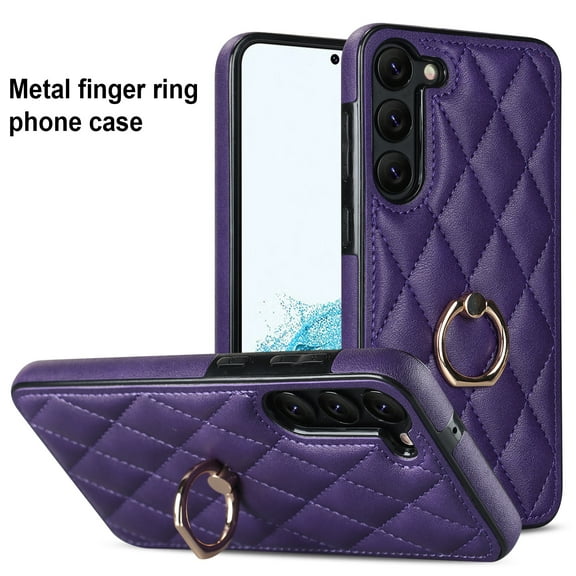 Allytech Galaxy S22 Plus Case with Finger Ring, 360° Rotatable Ring Holder Kickstand Luxury PU Leather Non-Slip Shockproof Business Women Men Phone Covers for Samsung Galaxy S22 Plus 5G 6.6", Purple