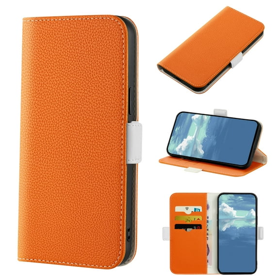 Allytech Galaxy S22 Plus Case Wallet, PU Leather Lychee Pattern Card Slots Folio Stand Phone Case for Samsung Galaxy S22+/S22 Plus 5G (6.6", 2022), Orange