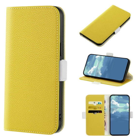 Allytech Galaxy S22 Plus Case Wallet, PU Leather Lychee Pattern Card Slots Folio Stand Phone Case for Samsung Galaxy S22+/S22 Plus 5G (6.6", 2022), Yellow