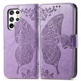 thumbnail image 1 of Allytech Galaxy S22 Ultra 5G Case, Pretty Big Butterfly Embosseed Flip Stand Magnetic Clasp Shockproof Drop Protection Cards Holder Hand Wrist Wallet Case for Samsung Galaxy S22 Ultra 5G - Lightpurple, 1 of 8