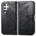 thumbnail image 1 of Allytech Galaxy S22 Ultra 5G Case, Pretty Big Butterfly Embosseed Flip Stand Magnetic Clasp Shockproof Drop Protection Cards Holder Hand Wrist Wallet Case for Samsung Galaxy S22 Ultra 5G 6.8" - Black, 1 of 8