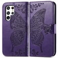 thumbnail image 1 of Allytech Galaxy S22 Ultra 5G Case, Pretty Big Butterfly Embosseed Flip Stand Magnetic Clasp Shockproof Drop Protection Cards Holder Hand Wrist Wallet Case for Samsung Galaxy S22 Ultra 5G 6.8" - Purple, 1 of 8
