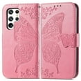 thumbnail image 1 of Allytech Galaxy S22 Ultra 5G Case, Pretty Big Butterfly Embosseed Flip Stand Magnetic Clasp Shockproof Drop Protection Cards Holder Hand Wrist Wallet Case for Samsung Galaxy S22 Ultra 5G 6.8" - Pink, 1 of 6