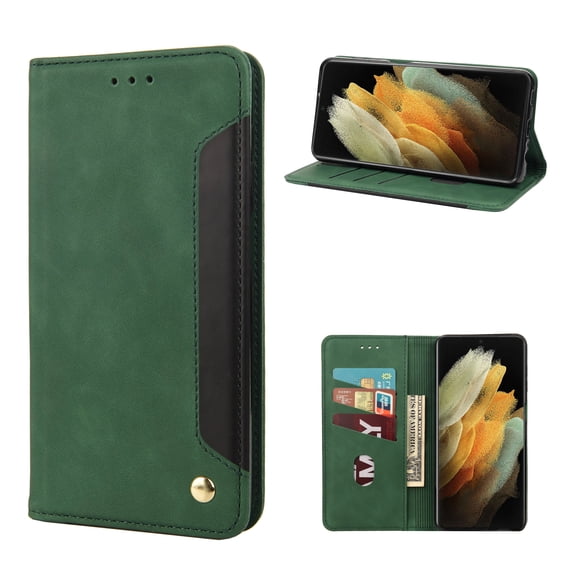 Allytech Galaxy S22 Ultra 6.8" Case Wallet, PU Leather Folio Flip Cover Folding Kickstand Cards Holder Shockproof Anti-scratch Protection Wallet Case Cover for Samsung Galaxy S22 Ultra, Green