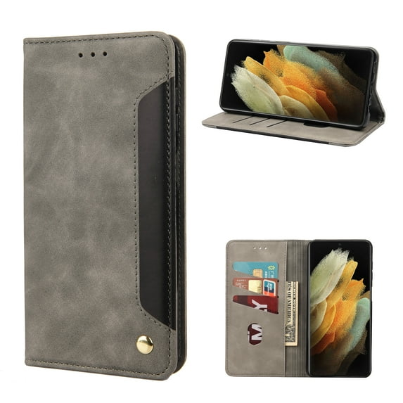 Allytech Galaxy S22 Ultra 6.8" Case Wallet, PU Leather Folio Flip Cover Folding Kickstand Cards Holder Shockproof Anti-scratch Protection Wallet Case Cover for Samsung Galaxy S22 Ultra, Gray