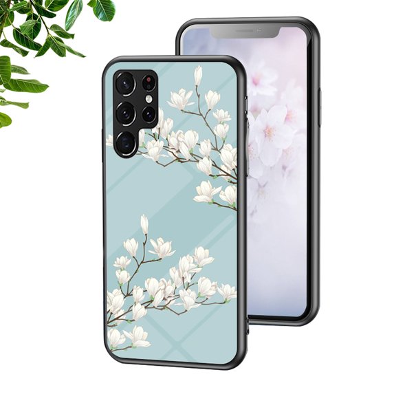 Allytech Galaxy S22 Ultra, Blossom Series Soft TPU Rubber Back Shell Anti-scratch Bumper Drop Protective Case for Samsung Galaxy S22 Ultra 6.8-inch 5G Phone - Green