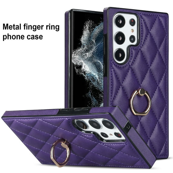 Allytech Galaxy S22 Ultra Case with Finger Ring, 360° Rotatable Ring Holder Kickstand Luxury PU Leather Non-Slip Shockproof Business Women Men Phone Covers for Samsung Galaxy S22 Ultra 5G 6.8", Purple