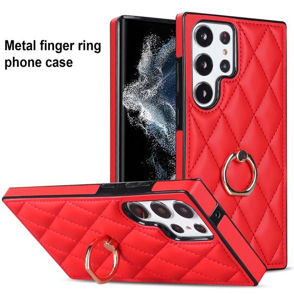 Allytech Galaxy S22 Ultra Case with Finger Ring, 360° Rotatable Ring Holder Kickstand Luxury PU Leather Non-Slip Shockproof Business Women Men Phone Covers for Samsung Galaxy S22 Ultra 5G 6.8", Red