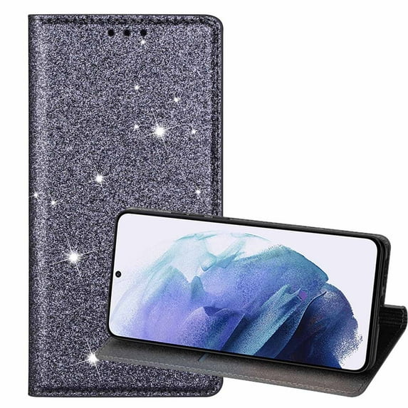 Allytech Galaxy S22 Ultra Case Glitter, Bling Sparkle PU Leather Foldling Kickstand Shockproof Protection Anti-scratch Cards Holder Wallet Case Cover for Samsung Galaxy S22 Ultra, Gray