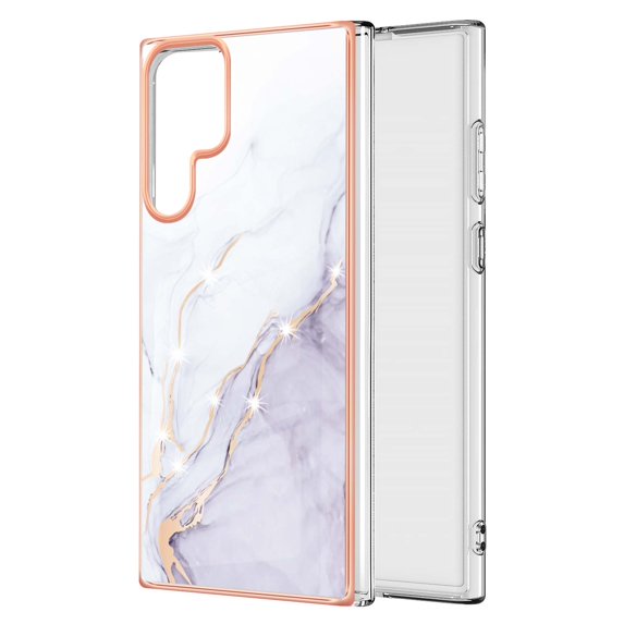Allytech Galaxy S22 Ultra Case, Pretty Marble Design Heavy Duty Shockproof Hybrid Hard PC Soft TPU Bumper Three Layer Drop Protection Anti-Fall Cover Case for Samsung Galaxy S22 Ultra - White