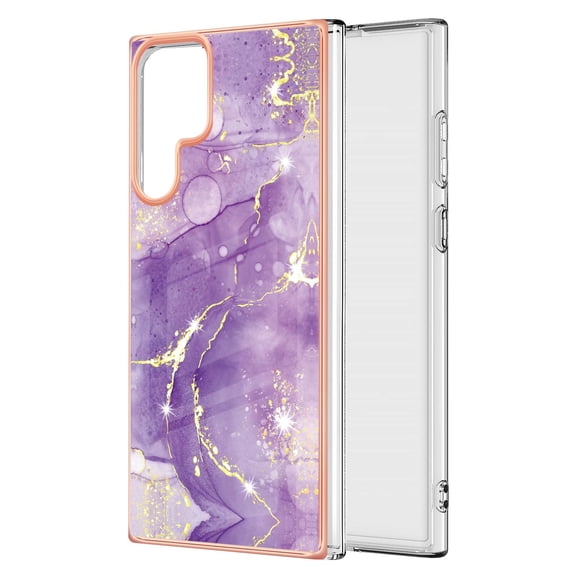 Allytech Galaxy S22 Ultra Case, Pretty Marble Design Heavy Duty Shockproof Hybrid Hard PC Soft TPU Bumper Three Layer Drop Protection Anti-Fall Cover Case for Samsung Galaxy S22 Ultra - Purple