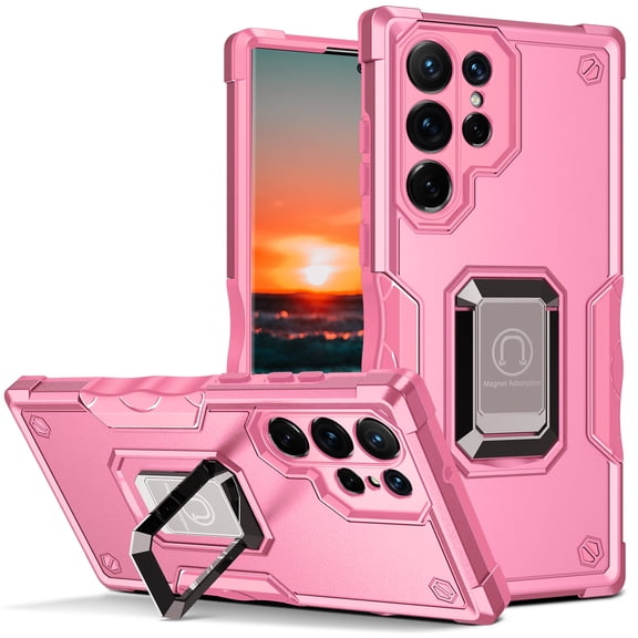 Allytech Galaxy S22 Ultra Case with Stand, Military Grade Protection Rugged Hybrid Kickstand Anti-scratch Shock Absorption Bumper Back Cover Case for Samsung Galaxy S22 Ultra, Pink