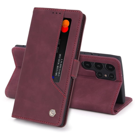 Allytech Galaxy S22 Ultra Case, Wallet Cover for Galaxy S22 Ultra 6.8", Retro Leather Flip Stand Shockproof Scratch Resisant Bumper Wallet Case for Samsung Galaxy S22 Ultra,Red