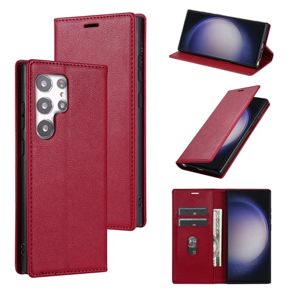 Allytech Galaxy S22 Ultra Wallet Case with Cards Holder, PU Leather RFID Blocking Shockproof Flip Cover Stand Anti-Scratch Retro Business Wallet Case for Samsung Galaxy S22 Ultra - Red