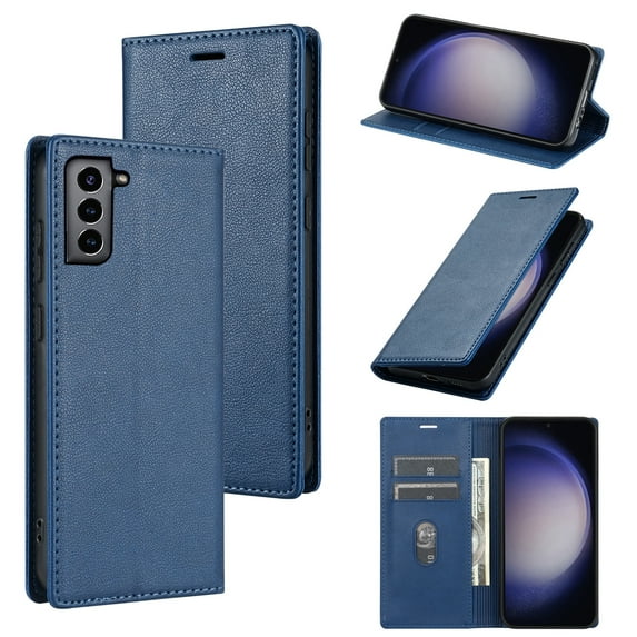 Allytech Galaxy S22 Wallet Case with Cards Holder, PU Leather RFID Blocking Shockproof Flip Cover Stand Anti-Scratch Retro Business Wallet Case for Samsung Galaxy S22 - Blue