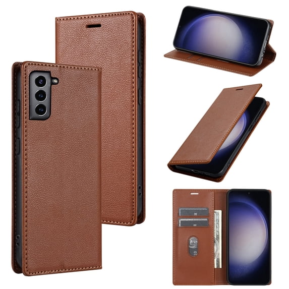 Allytech Galaxy S22 Wallet Case with Cards Holder, PU Leather RFID Blocking Shockproof Flip Cover Stand Anti-Scratch Retro Business Wallet Case for Samsung Galaxy S22 - Brown