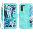 thumbnail image 1 of Allytech Galaxy S22 Wallet Case Cover, Flower Pattern PU Leather Shoulder Strap Hand Wrist Flip Cover for Girls Women Stand Protective Wallet Case for Samsung Galaxy S22 - Green, 1 of 14