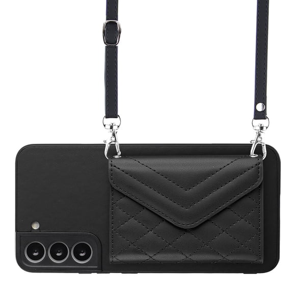 Allytech Galaxy S22 Wallet Case with Shoulder Strap, RFID Blocking Luxury PU Leather Shockproof Cards Slots Stand Anti-Scratch Magnetic Closure Phone Case for Samsung Galaxy S22, Black