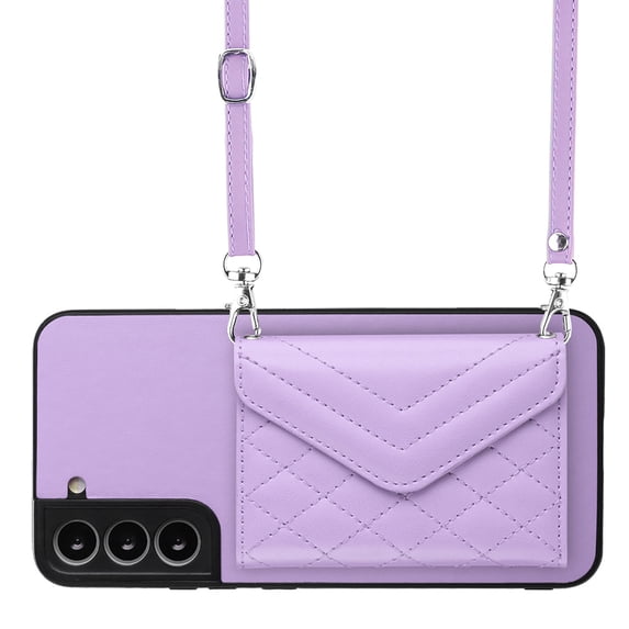 Allytech Galaxy S22 Wallet Case with Shoulder Strap, RFID Blocking Luxury PU Leather Shockproof Cards Slots Stand Anti-Scratch Magnetic Closure Phone Case for Samsung Galaxy S22, Purple