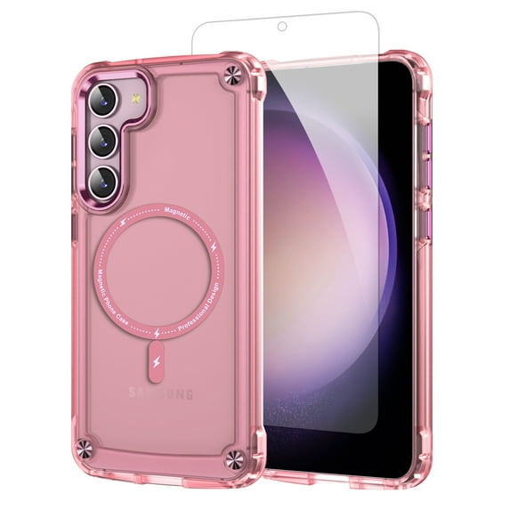 Allytech Galaxy S23 Case, Compatible with Magsafe Wireless Charging Transparent Anti-Scratch Bumper Back Cover for Samsung Galaxy S23 - Pink
