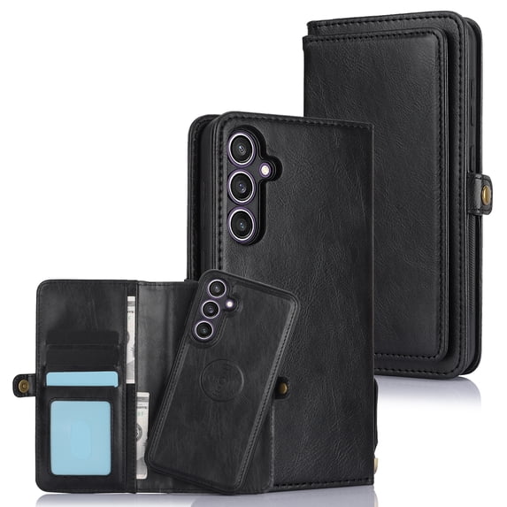 Allytech Galaxy S23 FE Wallet Case, 2 in 1 Detachable Back Cover Magnetic Case Premium PU Leather Cards Slots RFID Blocking Shockproof Wallet Phone Case Cover for Samsung Galaxy S23 FE - Black