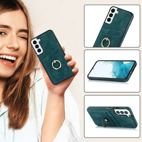 Allytech Galaxy S23 FE Wallet Case with Card Slots, Ring Holder Stand Slim RFID Blocking Shockproof Back Cover Hard Shell Phone Case for Samsung Galaxy S23 FE, Blue