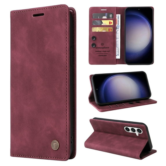 Allytech Galaxy S23 FE Wallet Case Cover, RFID Blocking Premium PU Leather Flip Cover Cards Holder Stand Vintage Shockproof Anti-Scratch Phone Case for Samsung Galaxy S23 FE - Red