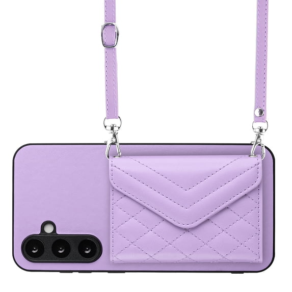 Allytech Galaxy S23 FE Wallet Case with Shoulder Strap, RFID Blocking Luxury PU Leather Shockproof Cards Slots Stand Anti-Scratch Magnetic Closure Phone Case for Samsung Galaxy S23 FE, Purple