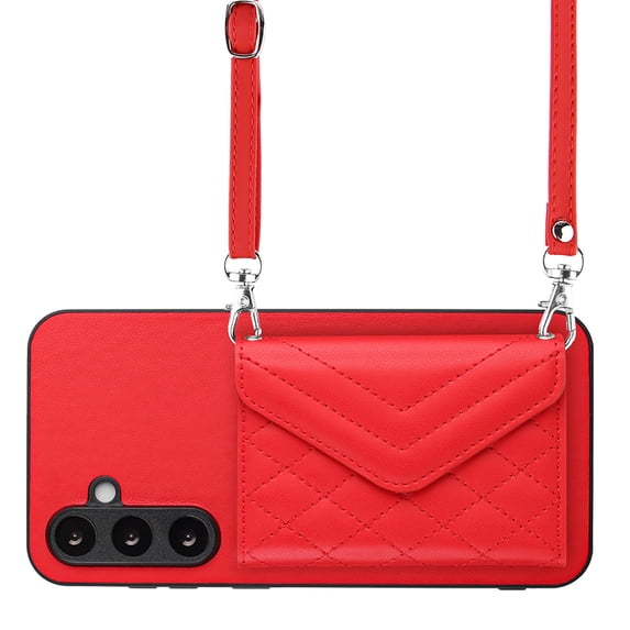 Allytech Galaxy S23 FE Wallet Case with Shoulder Strap, RFID Blocking Luxury PU Leather Shockproof Cards Slots Stand Anti-Scratch Magnetic Closure Phone Case for Samsung Galaxy S23 FE, Red